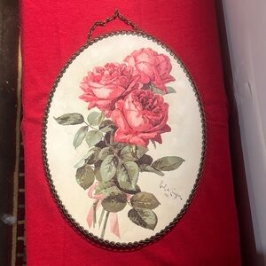 Nostalgic Floral Wall Art or Flue cover with Roses in plastic and metal frame